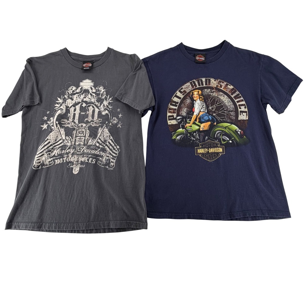 Harley Davidson Graphic T-Shirt Bundle Mens Small Gray Blue Y2K Biker Moto